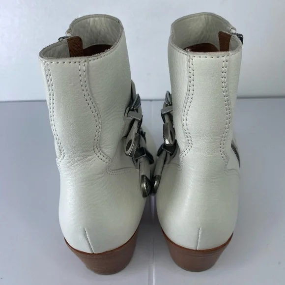 FRYE Ellen Buckle Bootie White Leather Ankle Boots with Silver Hardware - Picture 8 of 8